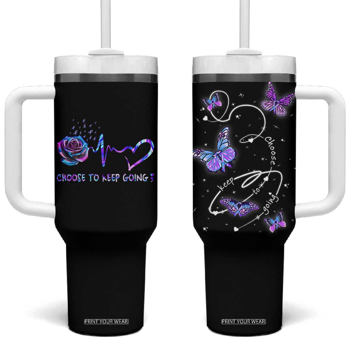 Suicide Prevention Awareness Tumbler With Handle Choose To Keep Going TB10 One Size: 40 oz Black Print Your Wear