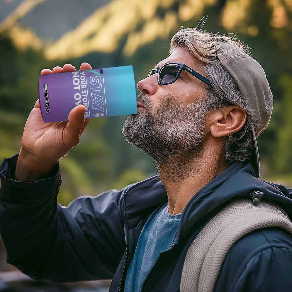 Suicide Prevention Awareness 4 in 1 Can Cooler Tumbler Teal Purple Ribbon Semicolon Stay Your Story Is Not Over TB10 Print Your Wear