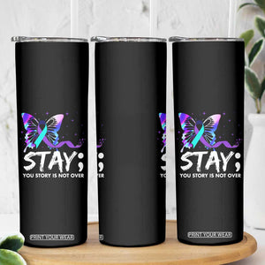 Suicide Prevention Awareness Skinny Tumbler Teal Purple Ribbon Sunflower We Are All Broken That's How the Light Gets In Therapist Psychologist TB10 Print Your Wear