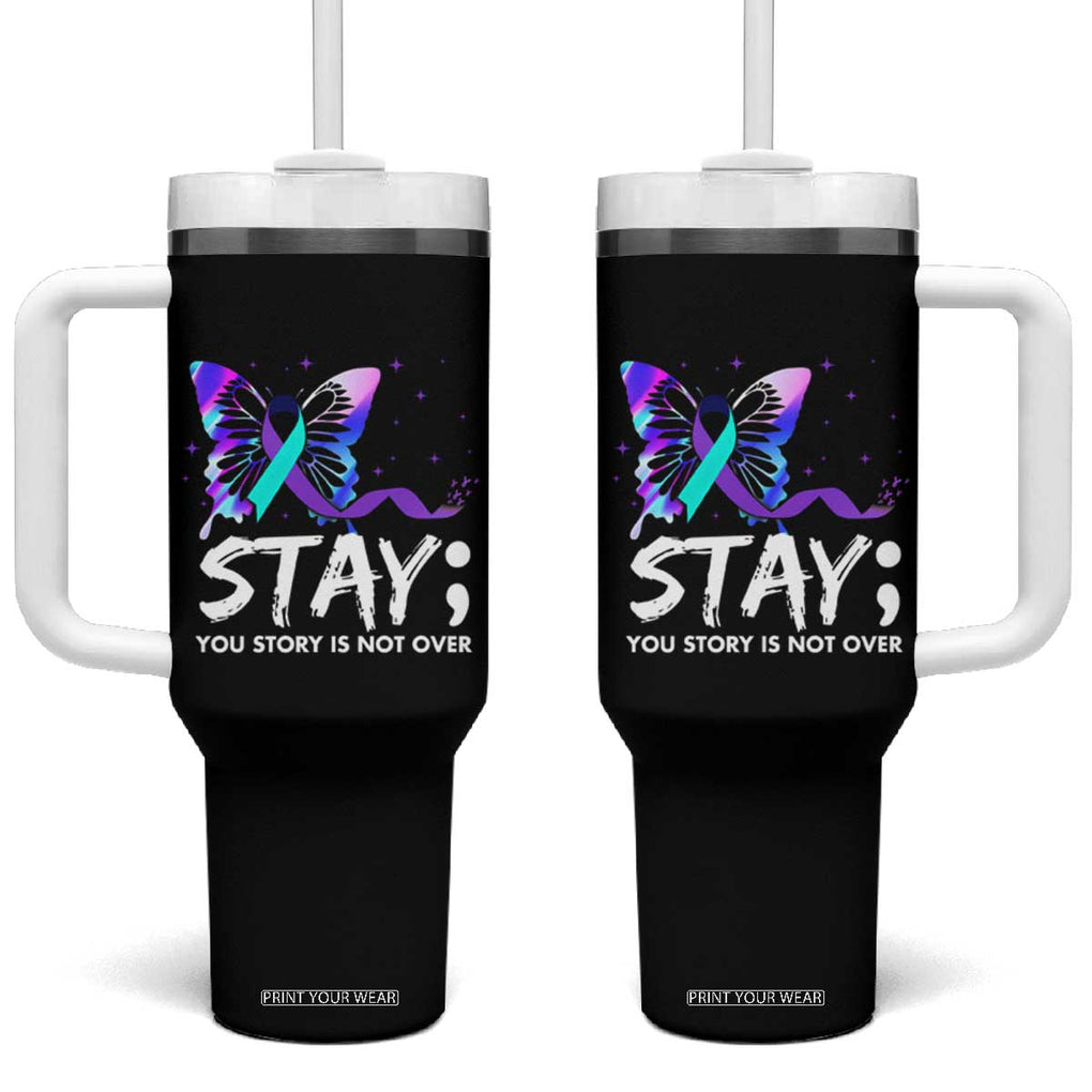 Suicide Prevention Awareness Tumbler With Handle Teal Purple Ribbon Sunflower We Are All Broken That's How the Light Gets In Therapist Psychologist TB10 One Size: 40 oz Black Print Your Wear