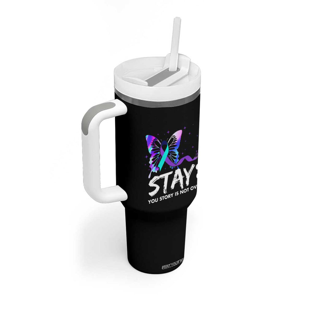 Suicide Prevention Awareness Tumbler With Handle Teal Purple Ribbon Sunflower We Are All Broken That's How the Light Gets In Therapist Psychologist TB10 Print Your Wear