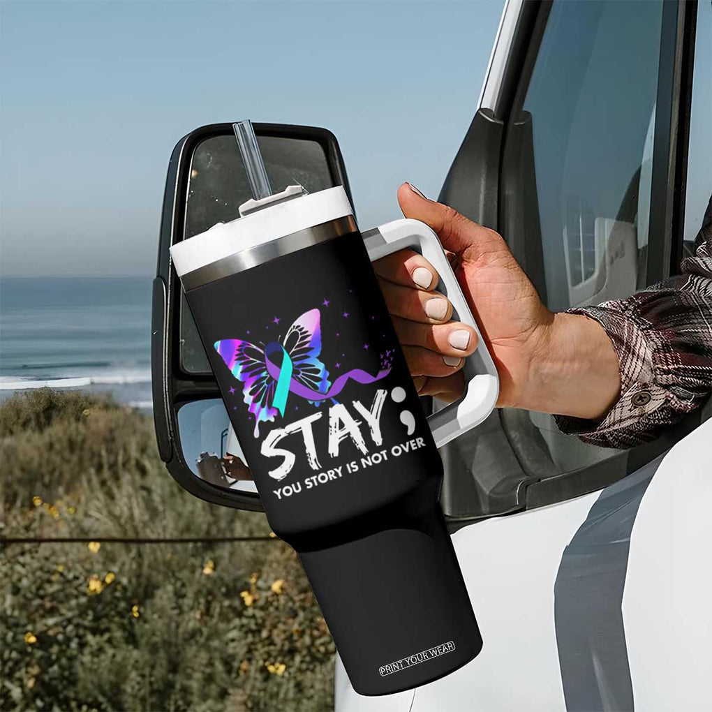 Suicide Prevention Awareness Tumbler With Handle Teal Purple Ribbon Sunflower We Are All Broken That's How the Light Gets In Therapist Psychologist TB10 Print Your Wear