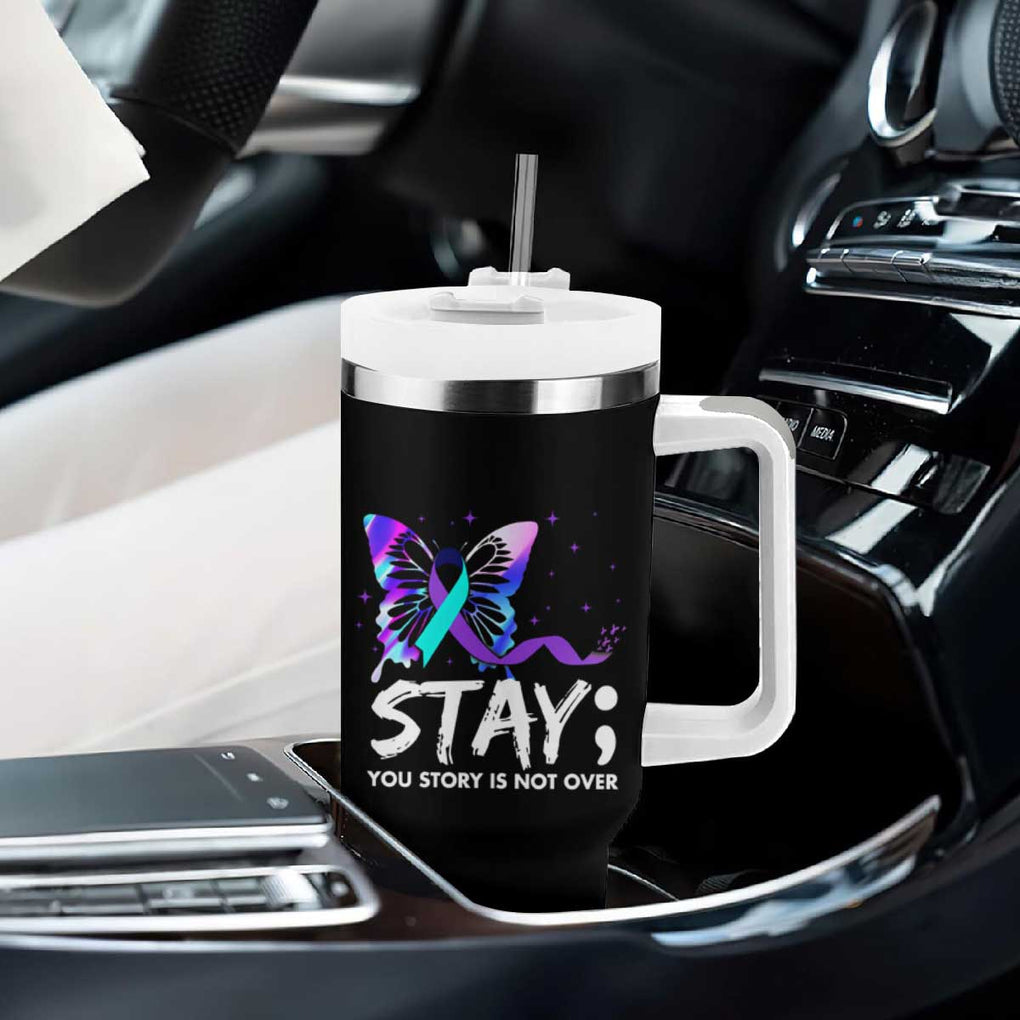 Suicide Prevention Awareness Tumbler With Handle Teal Purple Ribbon Sunflower We Are All Broken That's How the Light Gets In Therapist Psychologist TB10 Print Your Wear