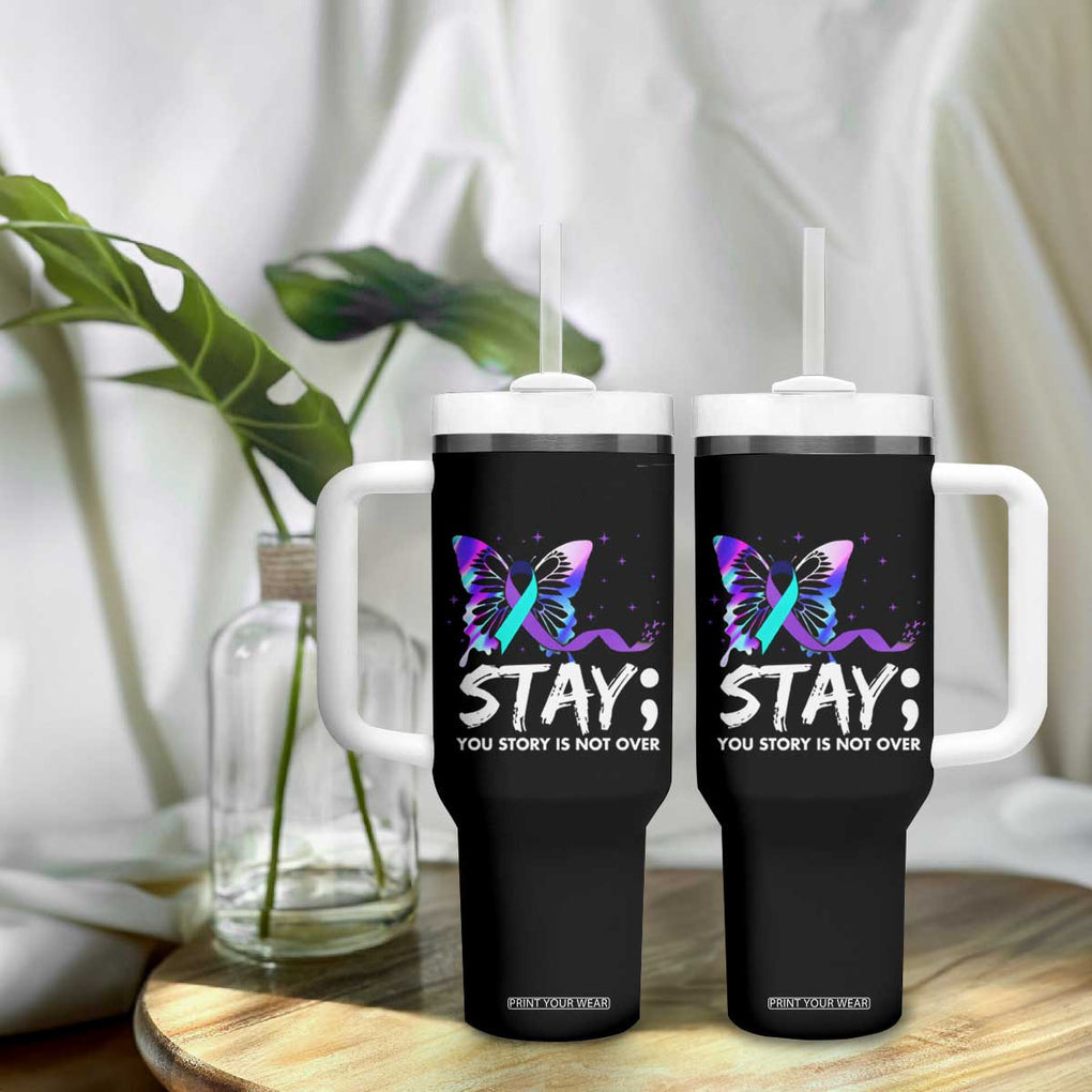 Suicide Prevention Awareness Tumbler With Handle Teal Purple Ribbon Sunflower We Are All Broken That's How the Light Gets In Therapist Psychologist TB10 Print Your Wear