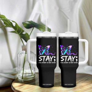 Suicide Prevention Awareness Tumbler With Handle Teal Purple Ribbon Sunflower We Are All Broken That's How the Light Gets In Therapist Psychologist TB10 Print Your Wear