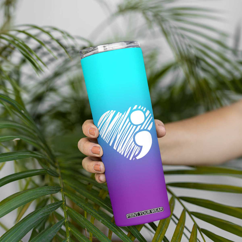Suicide Prevention Awareness Skinny Tumbler Teal Purple Ribbon Stay World Needs You Call 988 Mental Health Groovy TB10 Print Your Wear