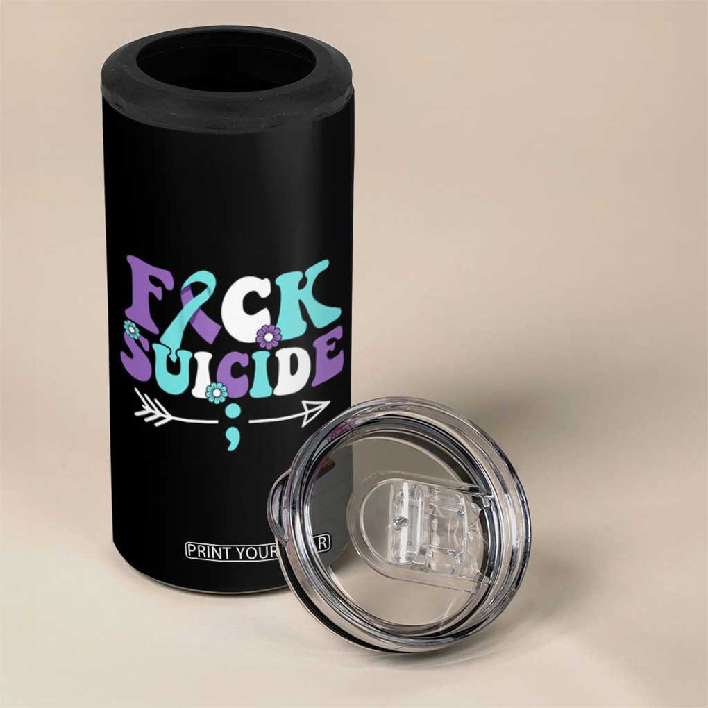 Suicide Prevention Awareness 4 in 1 Can Cooler Tumbler Teal Purple Ribbon Fuck Suicide TB10 Print Your Wear