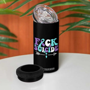 Suicide Prevention Awareness 4 in 1 Can Cooler Tumbler Teal Purple Ribbon Fuck Suicide TB10 Print Your Wear