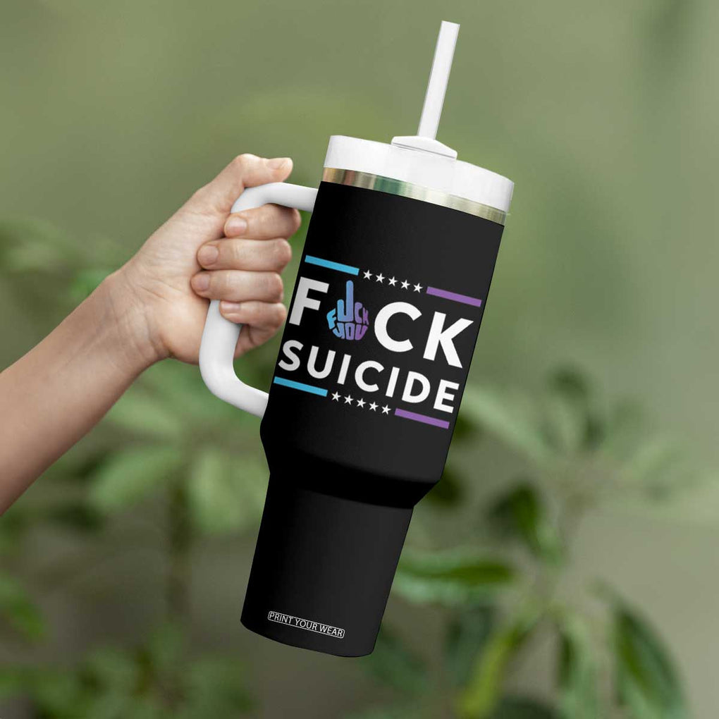 Suicide Prevention Awareness Tumbler With Handle Teal Purple Fuck Suicide TB10 Print Your Wear