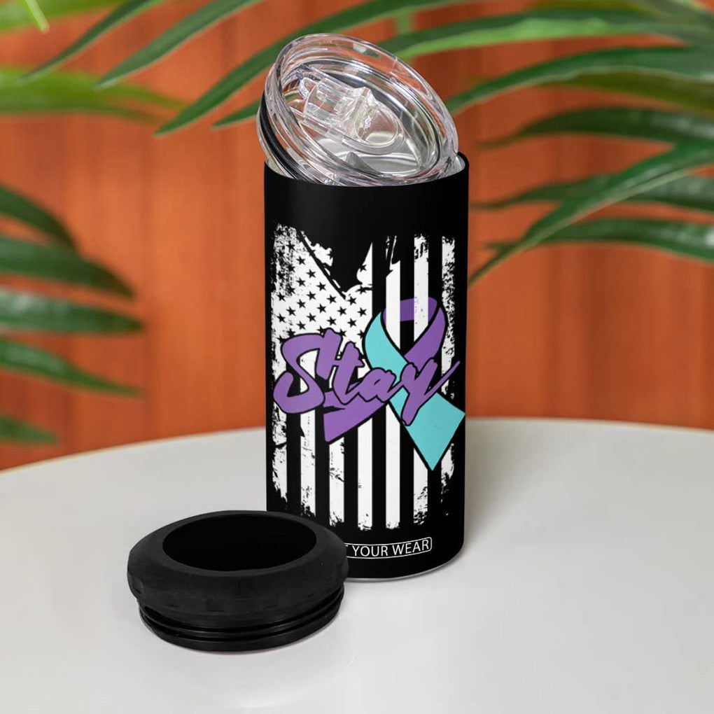 Suicide Prevention Awareness 4 in 1 Can Cooler Tumbler American Flag Teal & Purple Ribbon Support You Matter Therapist Psychologist TB10 Print Your Wear