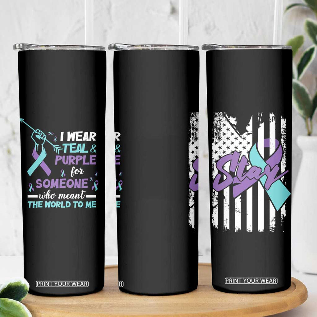 Suicide Prevention Awareness Skinny Tumbler American Flag Teal & Purple Ribbon Support You Matter Therapist Psychologist TB10 Print Your Wear