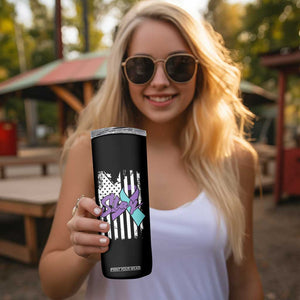 Suicide Prevention Awareness Skinny Tumbler American Flag Teal & Purple Ribbon Support You Matter Therapist Psychologist TB10 Print Your Wear
