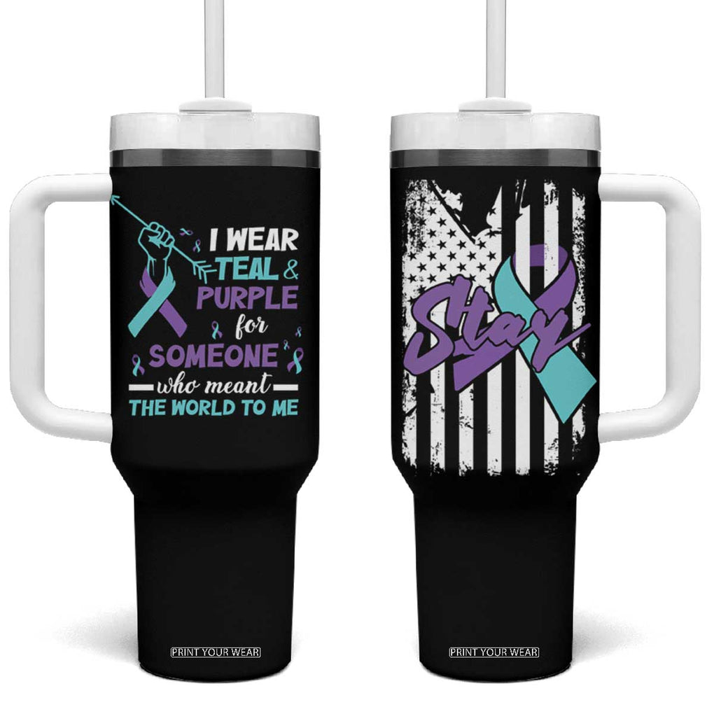 Suicide Prevention Awareness Tumbler With Handle American Flag Teal & Purple Ribbon Support You Matter Therapist Psychologist TB10 One Size: 40 oz Black Print Your Wear