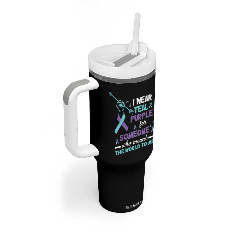 Suicide Prevention Awareness Tumbler With Handle American Flag Teal & Purple Ribbon Support You Matter Therapist Psychologist TB10 Print Your Wear
