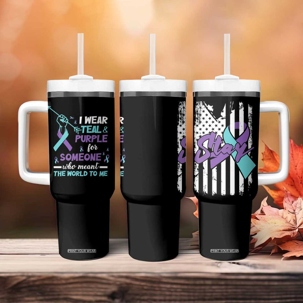 Suicide Prevention Awareness Tumbler With Handle American Flag Teal & Purple Ribbon Support You Matter Therapist Psychologist TB10 Print Your Wear