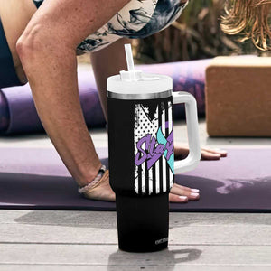 Suicide Prevention Awareness Tumbler With Handle American Flag Teal & Purple Ribbon Support You Matter Therapist Psychologist TB10 Print Your Wear