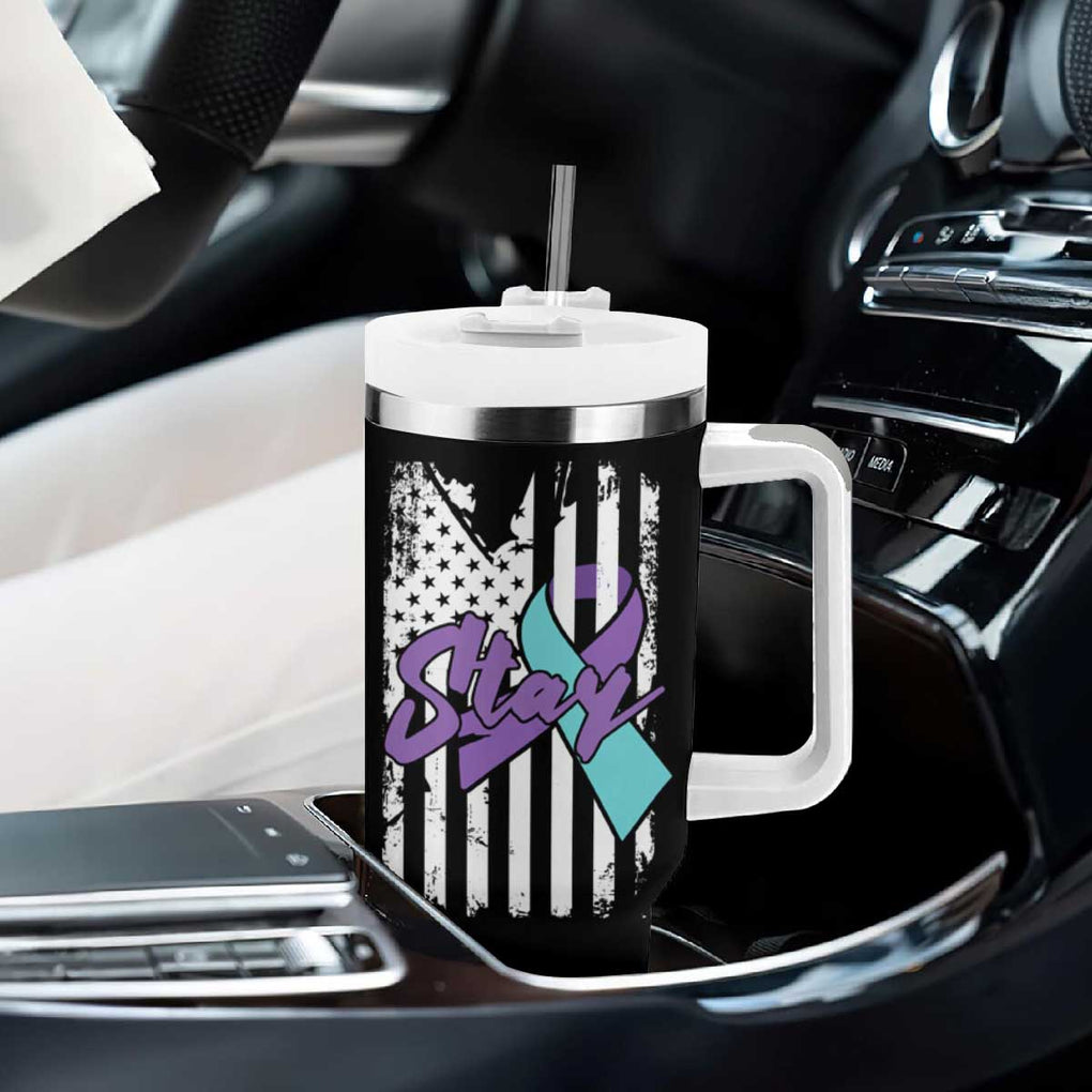 Suicide Prevention Awareness Tumbler With Handle American Flag Teal & Purple Ribbon Support You Matter Therapist Psychologist TB10 Print Your Wear