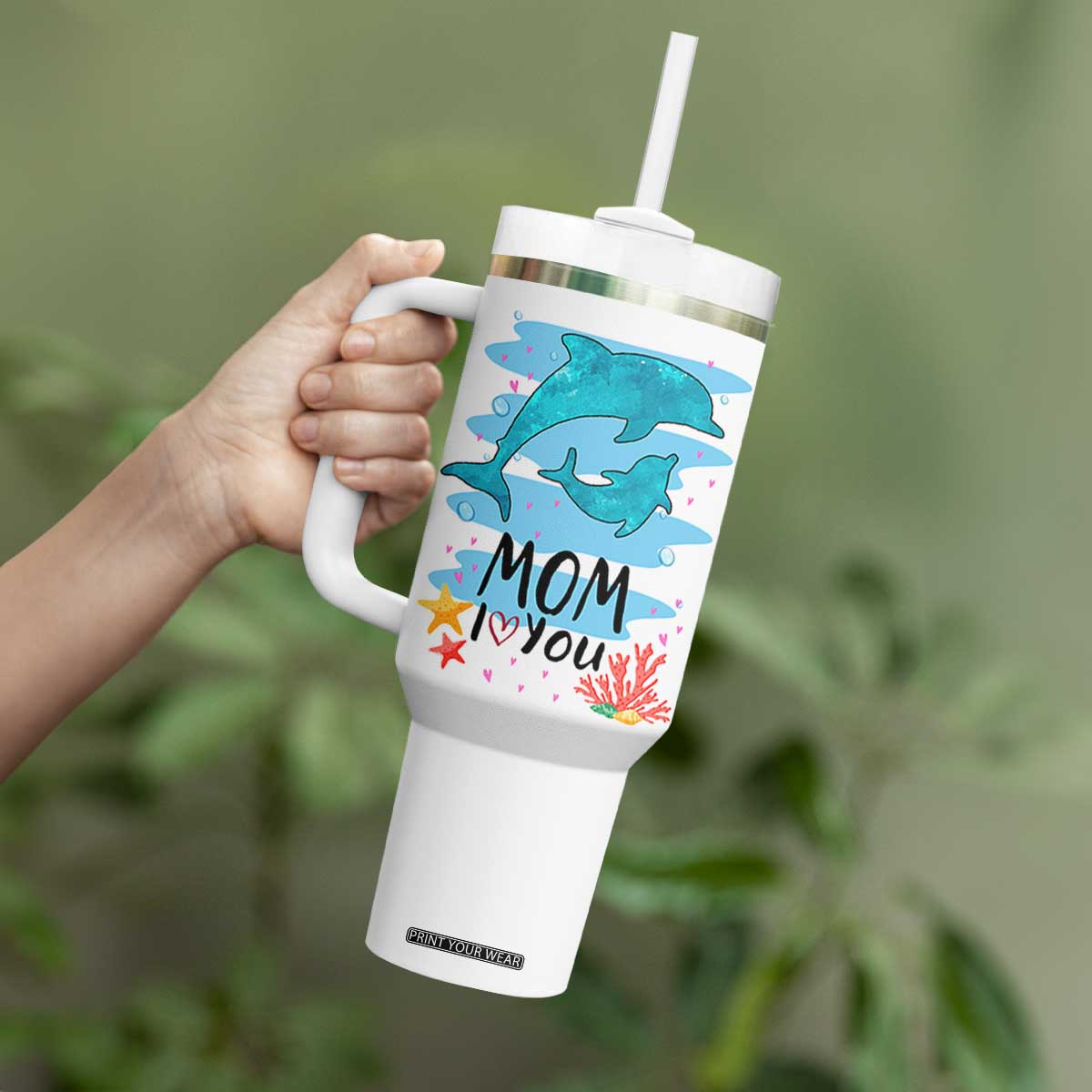Gifts for Mom Birthday Tumbler With Handle I Love You Mom Cute Mothers Day Present TB10 Print Your Wear