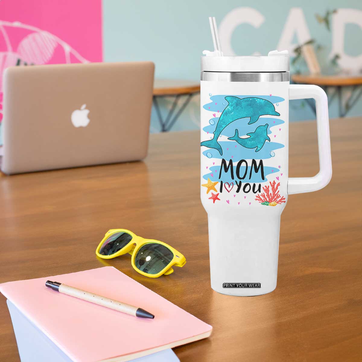 Gifts for Mom Birthday Tumbler With Handle I Love You Mom Cute Mothers Day Present TB10 Print Your Wear