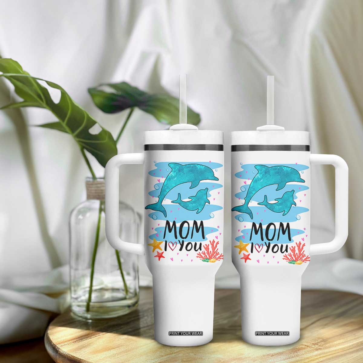 Gifts for Mom Birthday Tumbler With Handle I Love You Mom Cute Mothers Day Present TB10 Print Your Wear