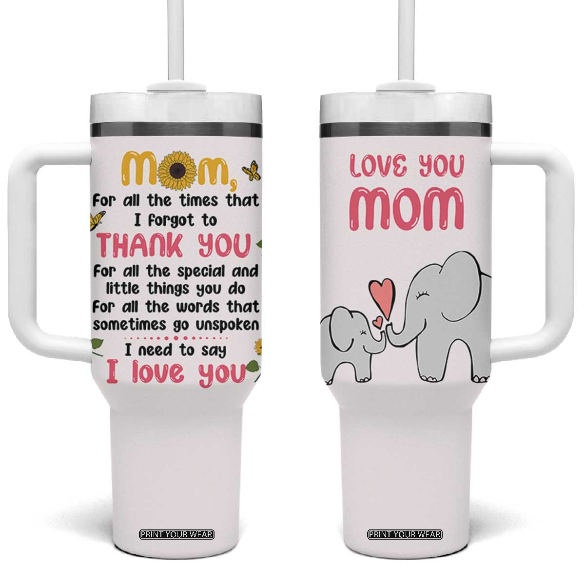 Mom Gifts From Kids Tumbler With Handle Mothers Day Gifts Remember I Love You Mom Sunflower TB10 One Size: 40 oz Beige Print Your Wear