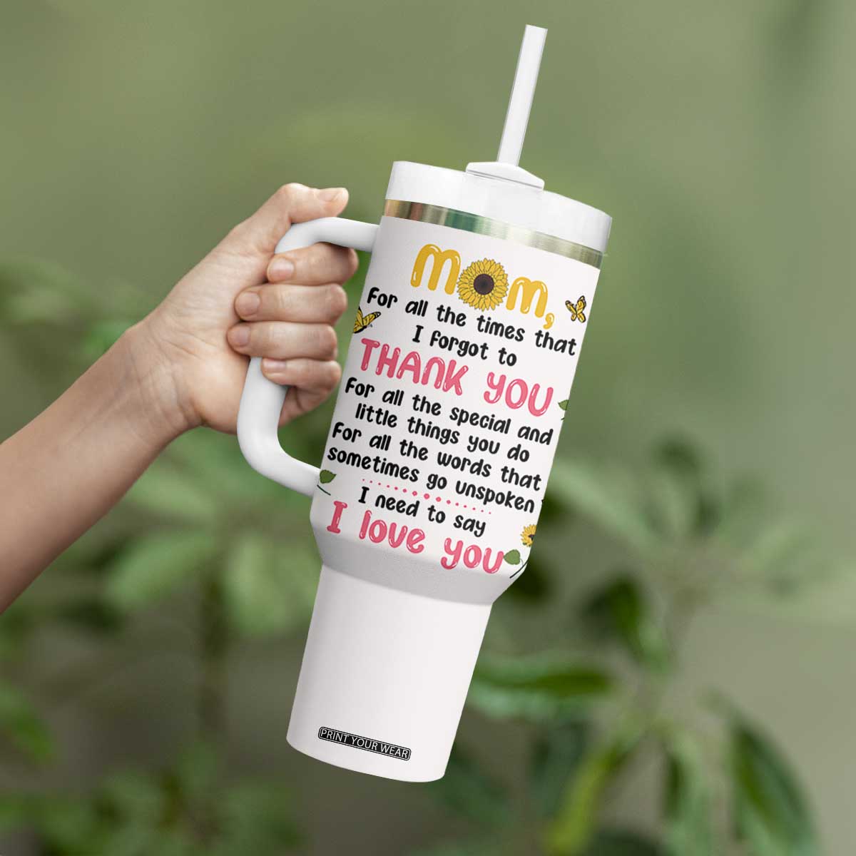 Mom Gifts From Kids Tumbler With Handle Mothers Day Gifts Remember I Love You Mom Sunflower TB10 Print Your Wear