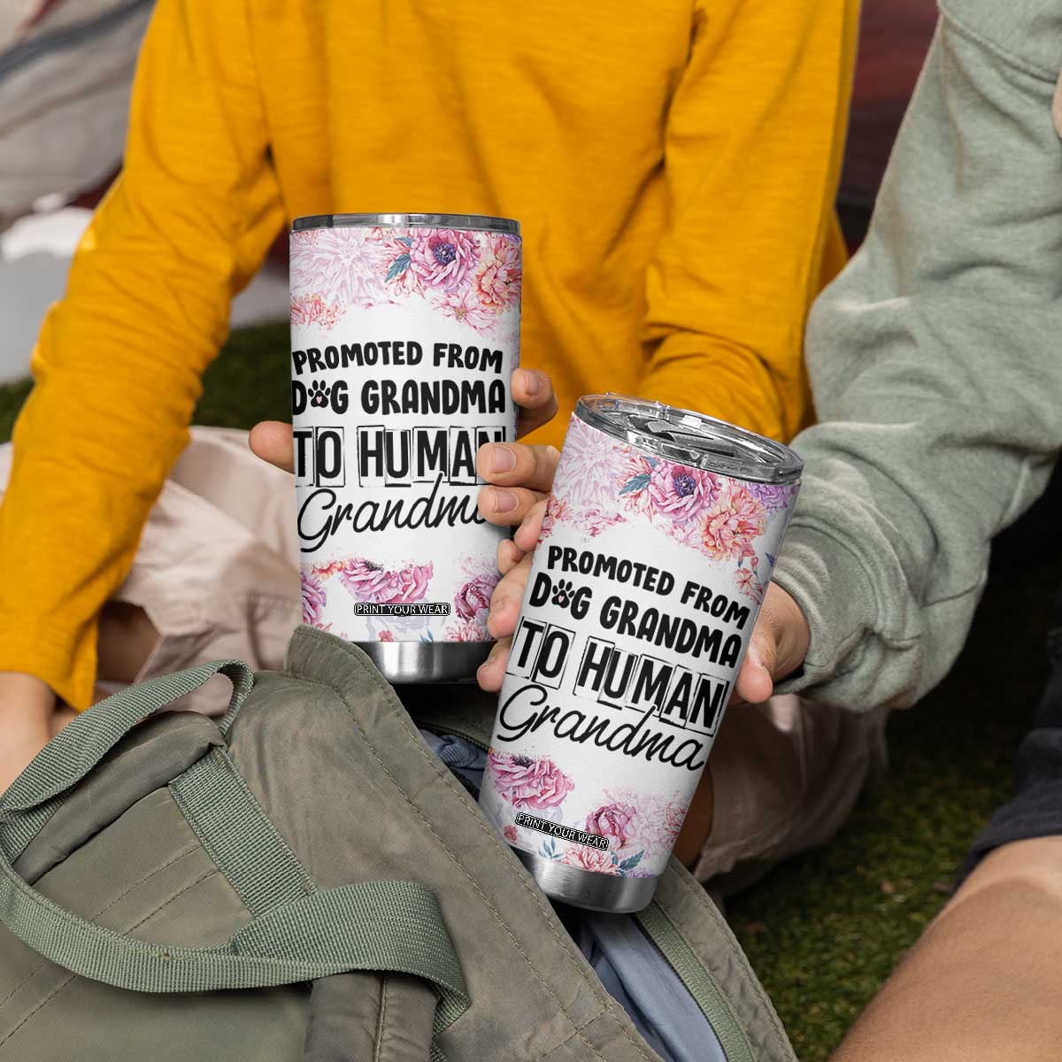 Promoted To Grandma Gift Tumbler Cup Floral Dog Grandmas To Human Grandma Pregnancy Announcement TB10 Print Your Wear