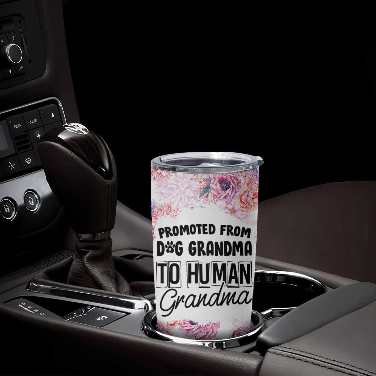 Promoted To Grandma Gift Tumbler Cup Floral Dog Grandmas To Human Grandma Pregnancy Announcement TB10 Print Your Wear