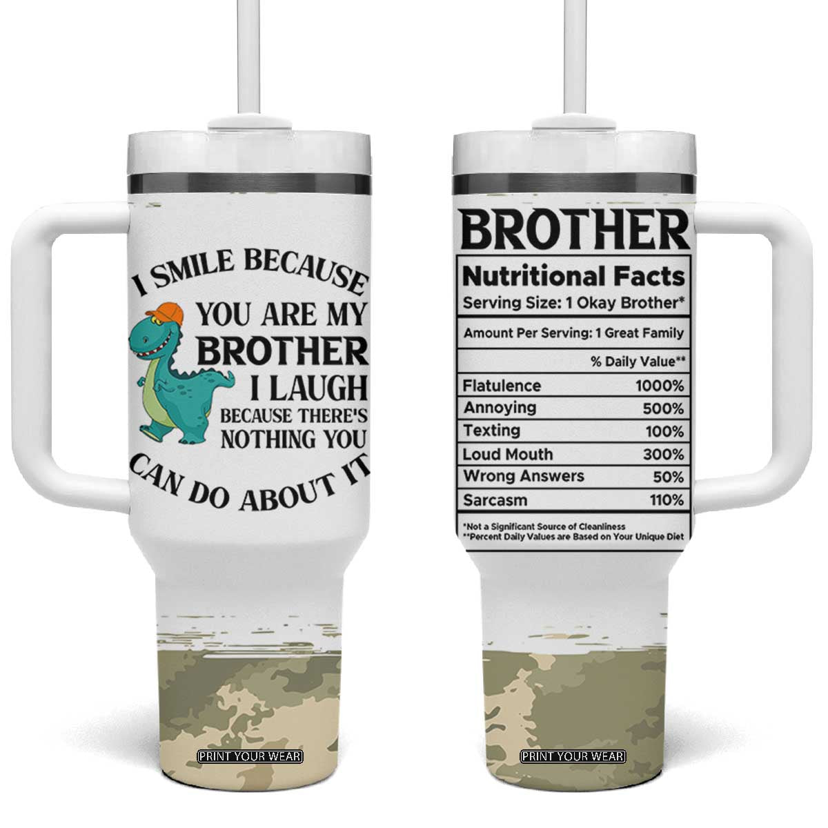 Funny Brother Gifts Tumbler With Handle I Smile Because You Are My Brothers Camo TB10 One Size: 40 oz White Print Your Wear