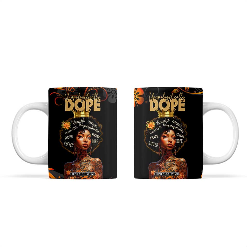 Afro Woman Coffee Mug Black Women Unapologetically Dope Juneteenth Black History Afican Roots TB10 Black Print Your Wear