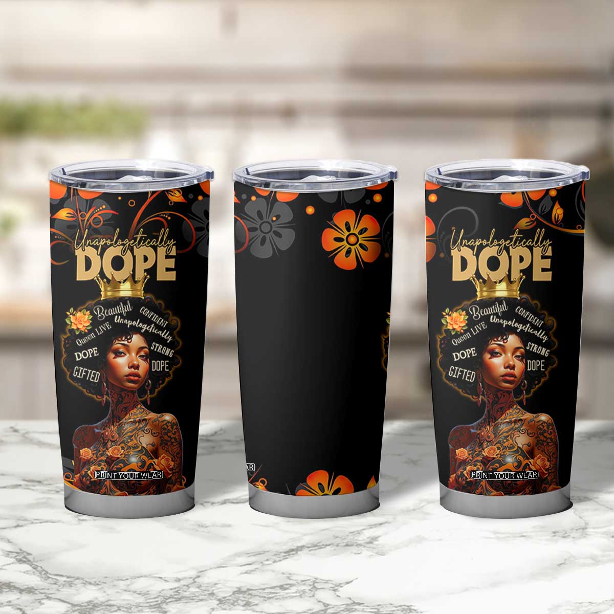 Afro Woman Tumbler Cup Black Women Unapologetically Dope Juneteenth Black History Afican Roots TB10 Print Your Wear