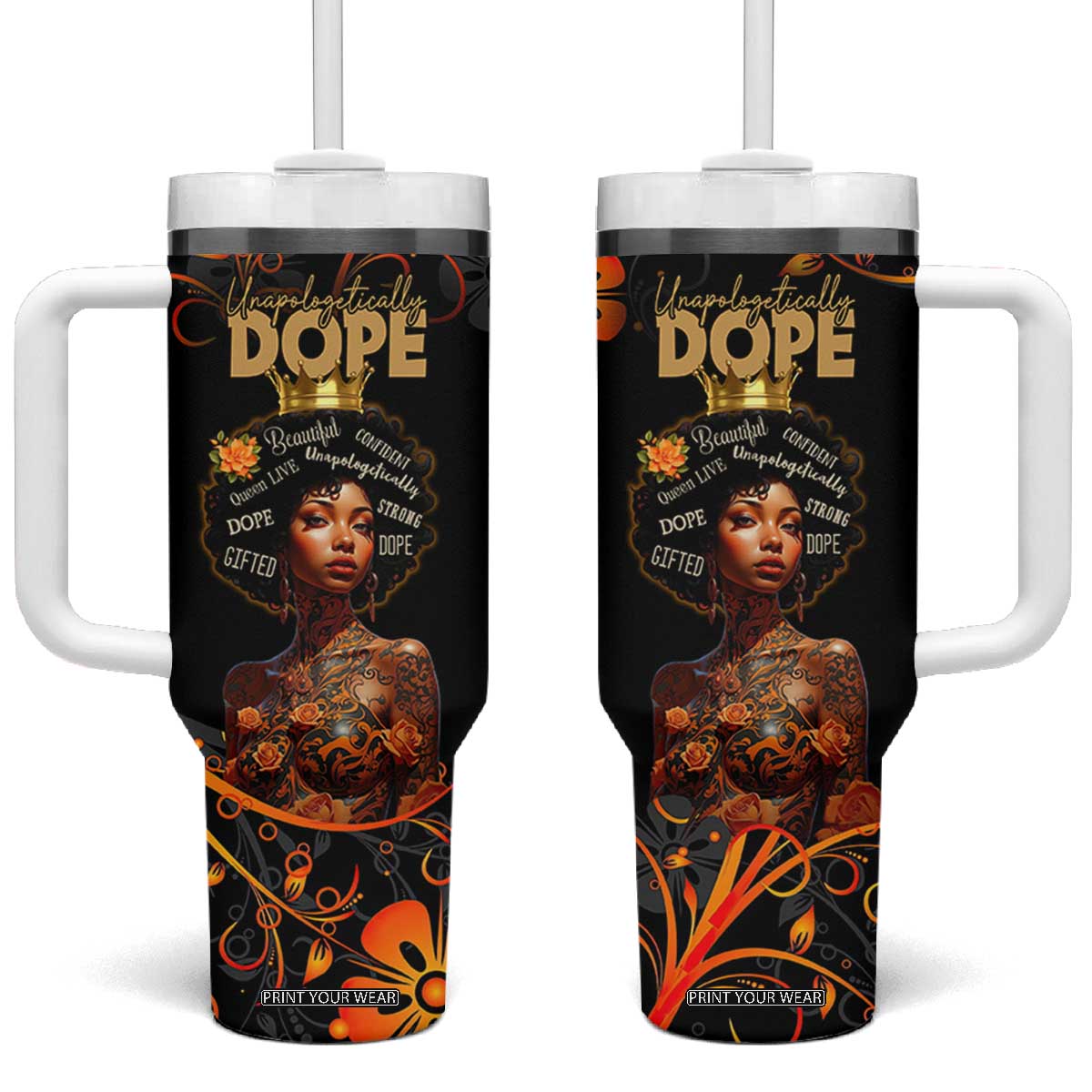 Afro Woman Tumbler With Handle Black Women Unapologetically Dope Juneteenth Black History Afican Roots TB10 One Size: 40 oz Black Print Your Wear