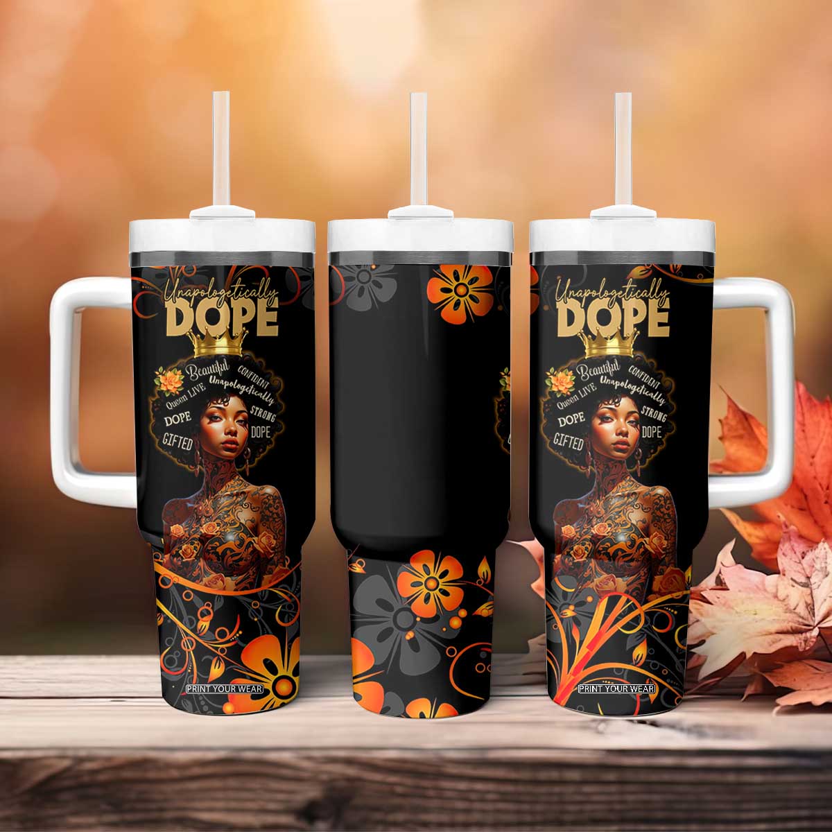 Afro Woman Tumbler With Handle Black Women Unapologetically Dope Juneteenth Black History Afican Roots TB10 Print Your Wear