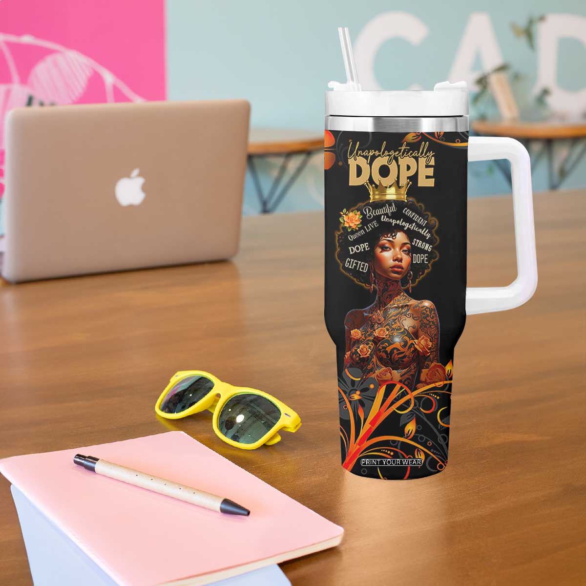 Afro Woman Tumbler With Handle Black Women Unapologetically Dope Juneteenth Black History Afican Roots TB10 Print Your Wear
