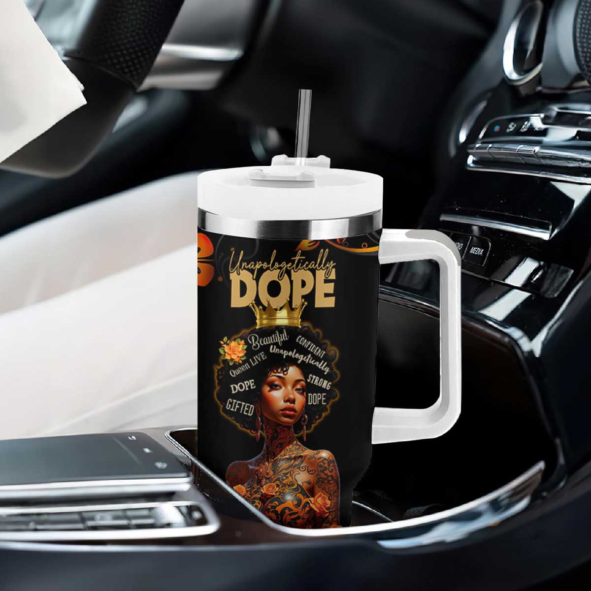 Afro Woman Tumbler With Handle Black Women Unapologetically Dope Juneteenth Black History Afican Roots TB10 Print Your Wear