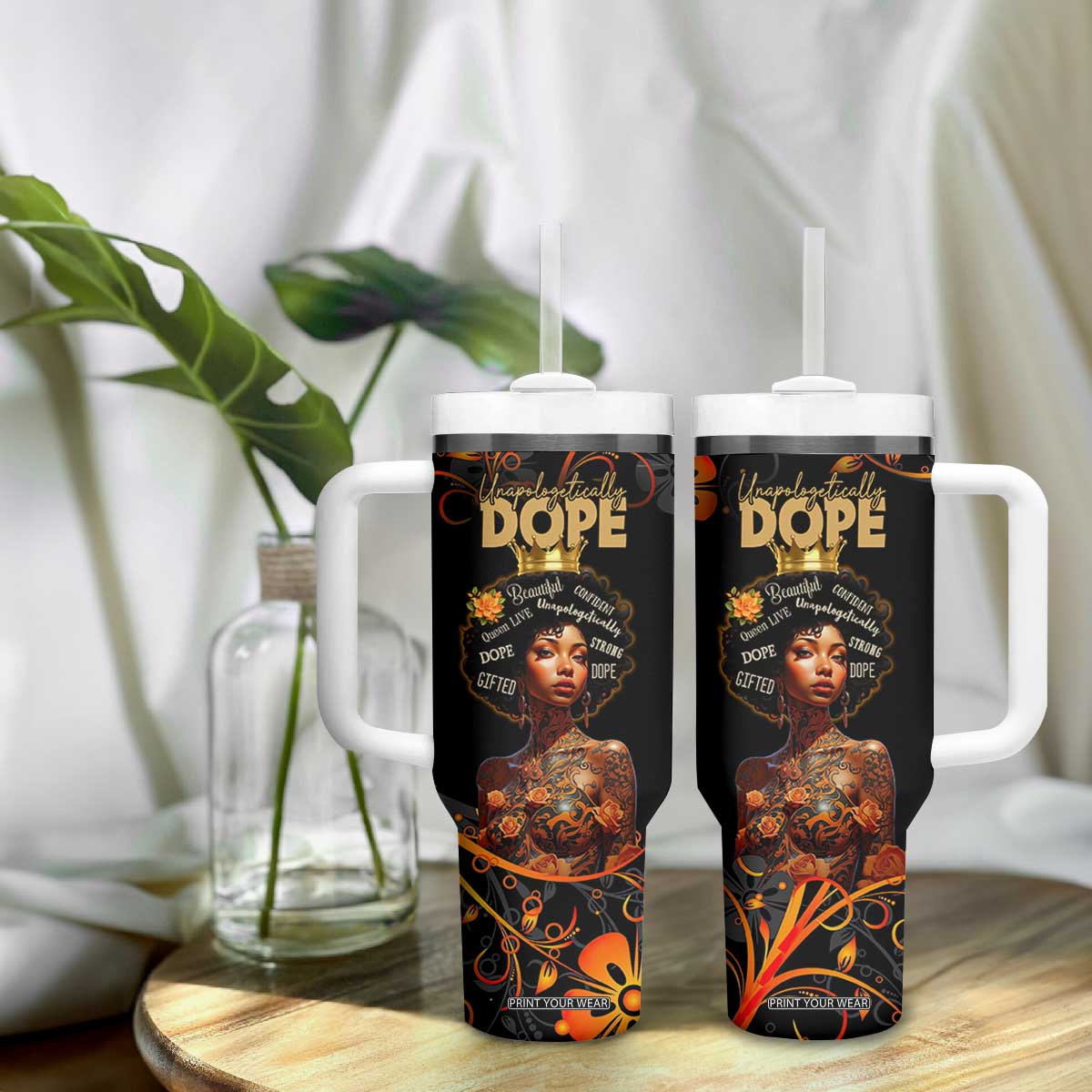 Afro Woman Tumbler With Handle Black Women Unapologetically Dope Juneteenth Black History Afican Roots TB10 Print Your Wear