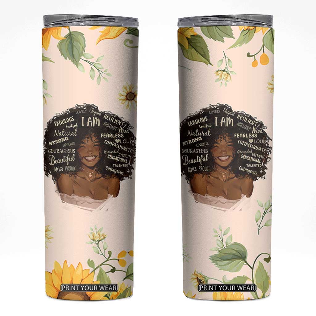 Christian Gifts for Black Women Skinny Tumbler Sunflower African American Afro Black Girl Encouragement Religious Gift TB10 Cream Print Your Wear
