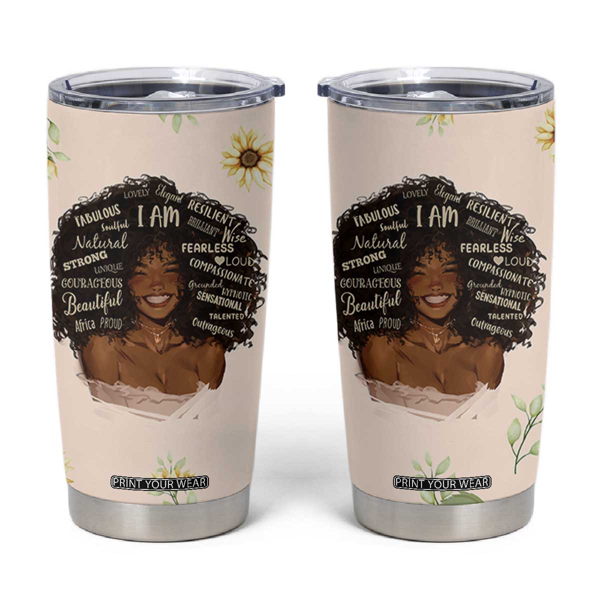 Christian Gifts for Black Women Tumbler Cup Sunflower African American Afro Black Girl Encouragement Religious Gift TB10 Cream Print Your Wear
