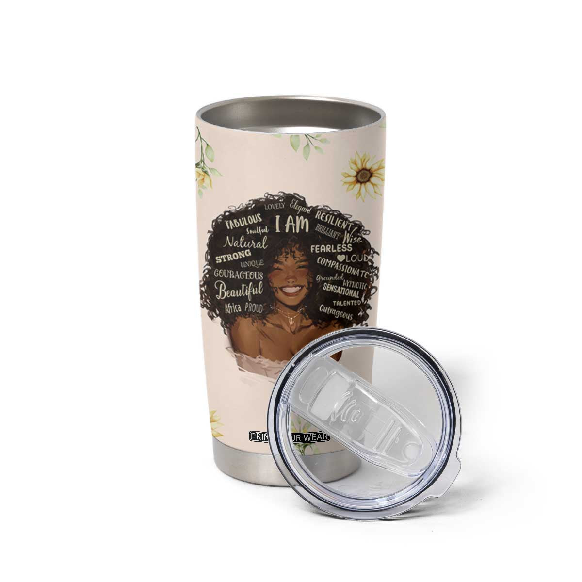 Christian Gifts for Black Women Tumbler Cup Sunflower African American Afro Black Girl Encouragement Religious Gift TB10 Print Your Wear