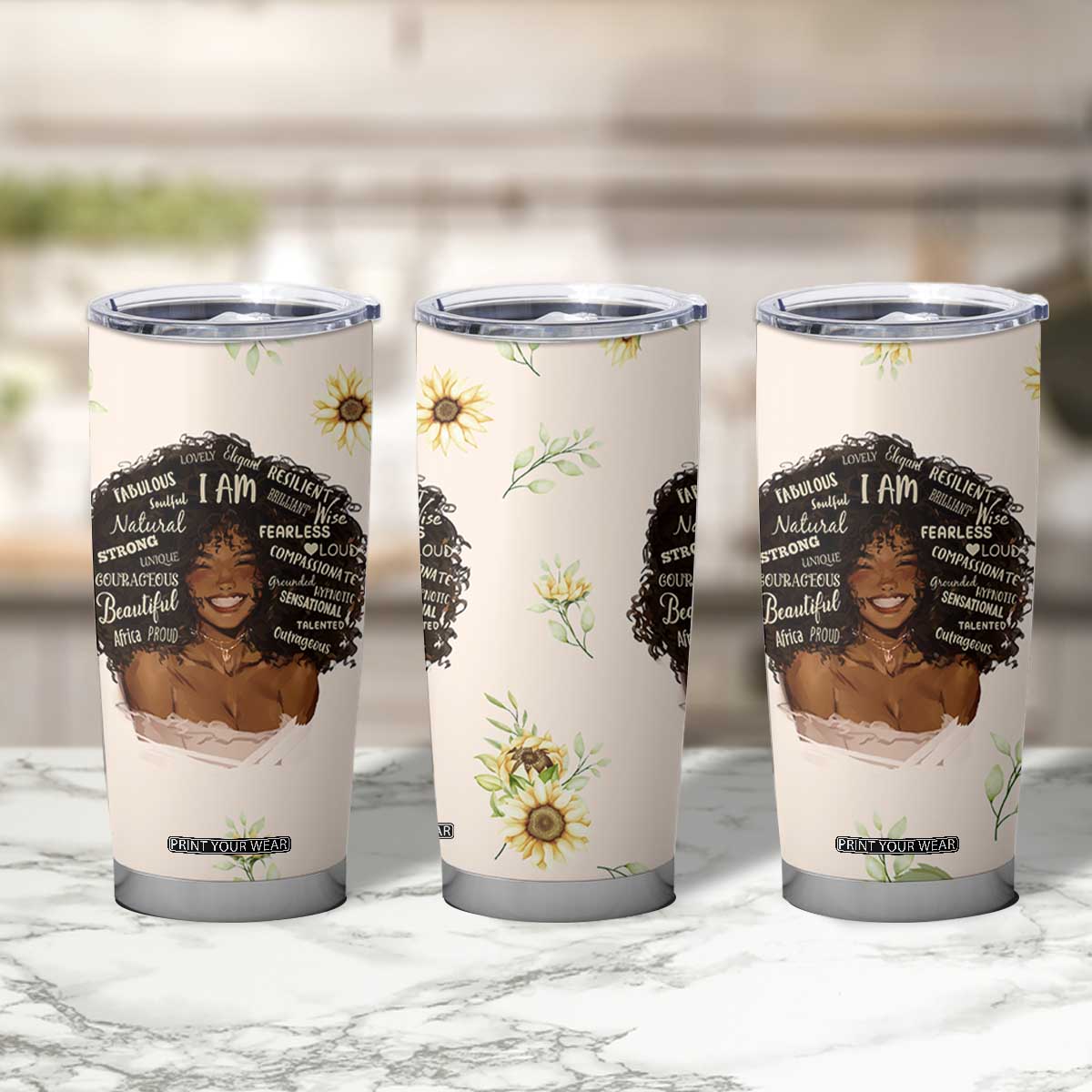 Christian Gifts for Black Women Tumbler Cup Sunflower African American Afro Black Girl Encouragement Religious Gift TB10 Print Your Wear