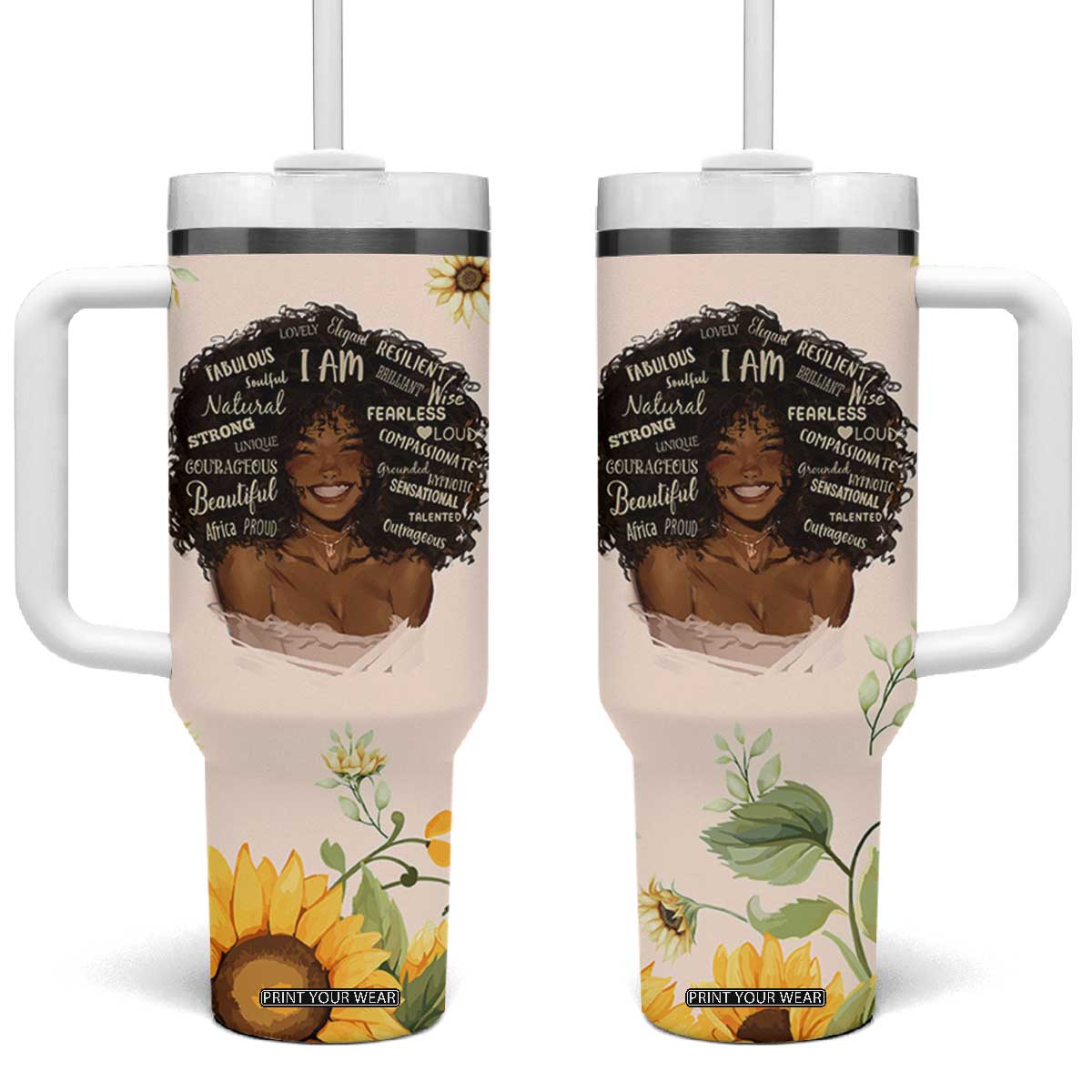 Christian Gifts for Black Women Tumbler With Handle Sunflower African American Afro Black Girl Encouragement Religious Gift TB10 One Size: 40 oz Cream Print Your Wear