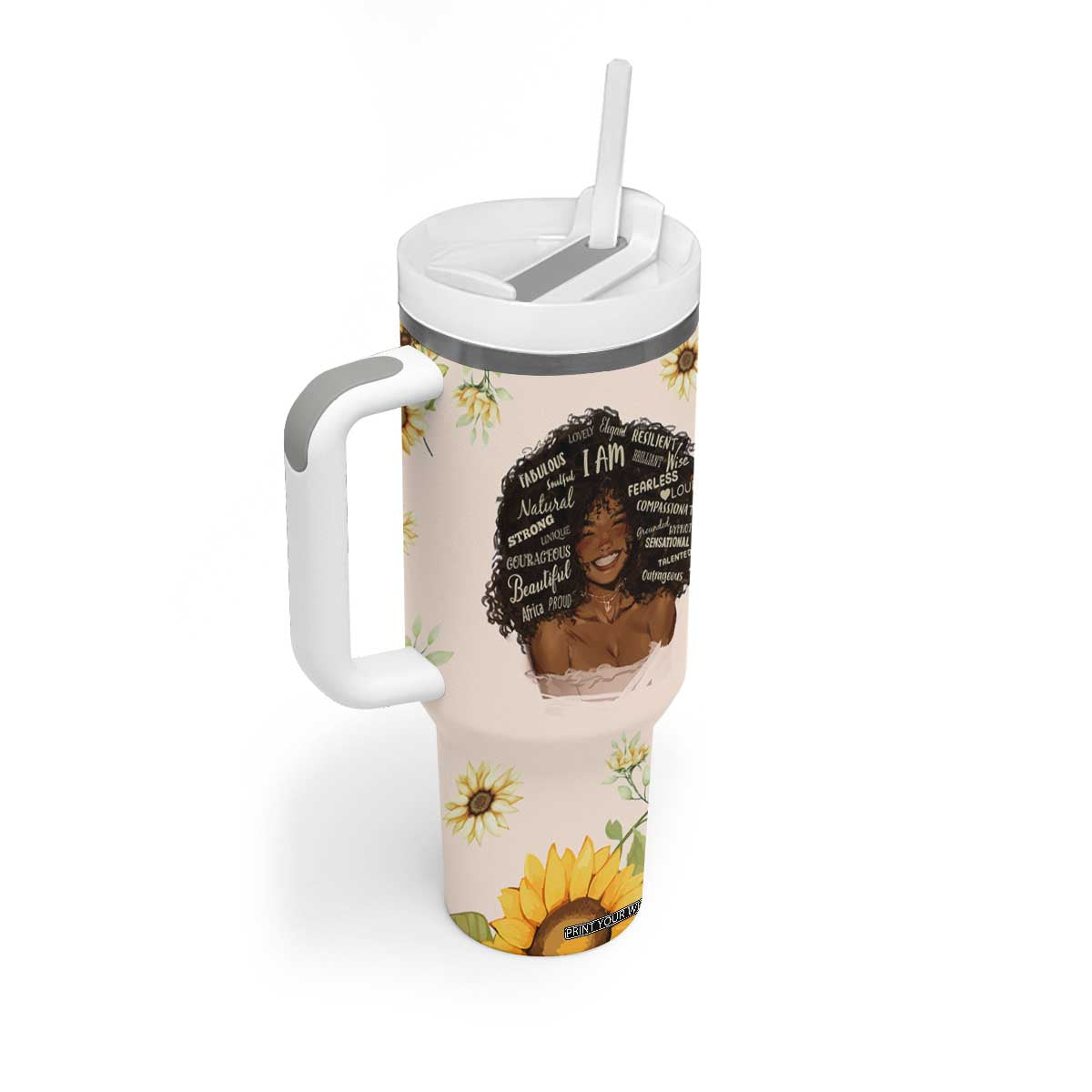 Christian Gifts for Black Women Tumbler With Handle Sunflower African American Afro Black Girl Encouragement Religious Gift TB10 Print Your Wear