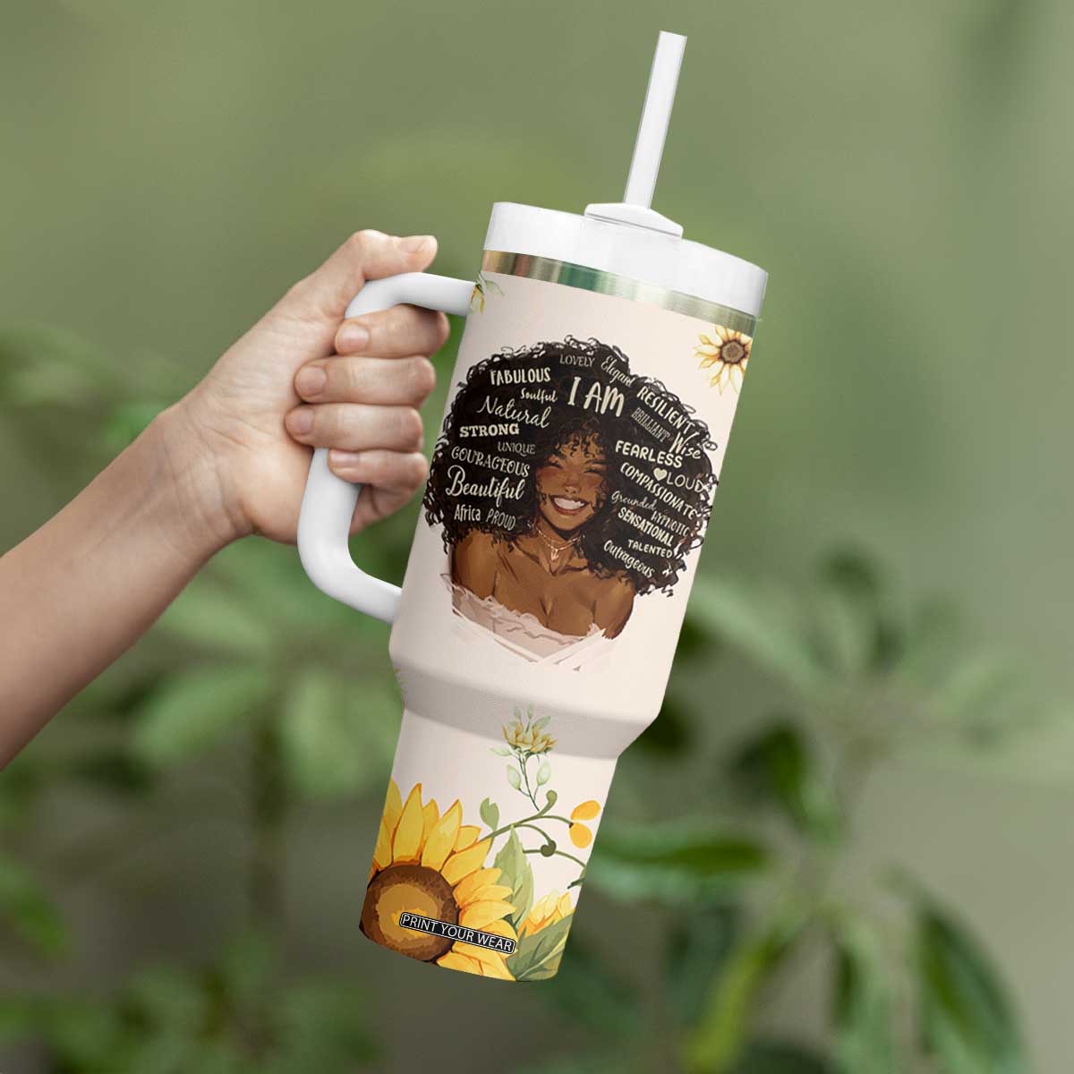 Christian Gifts for Black Women Tumbler With Handle Sunflower African American Afro Black Girl Encouragement Religious Gift TB10 Print Your Wear