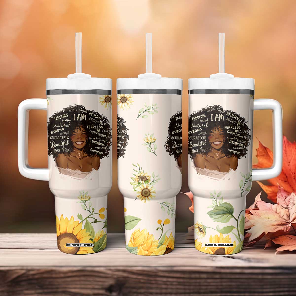 Christian Gifts for Black Women Tumbler With Handle Sunflower African American Afro Black Girl Encouragement Religious Gift TB10 Print Your Wear