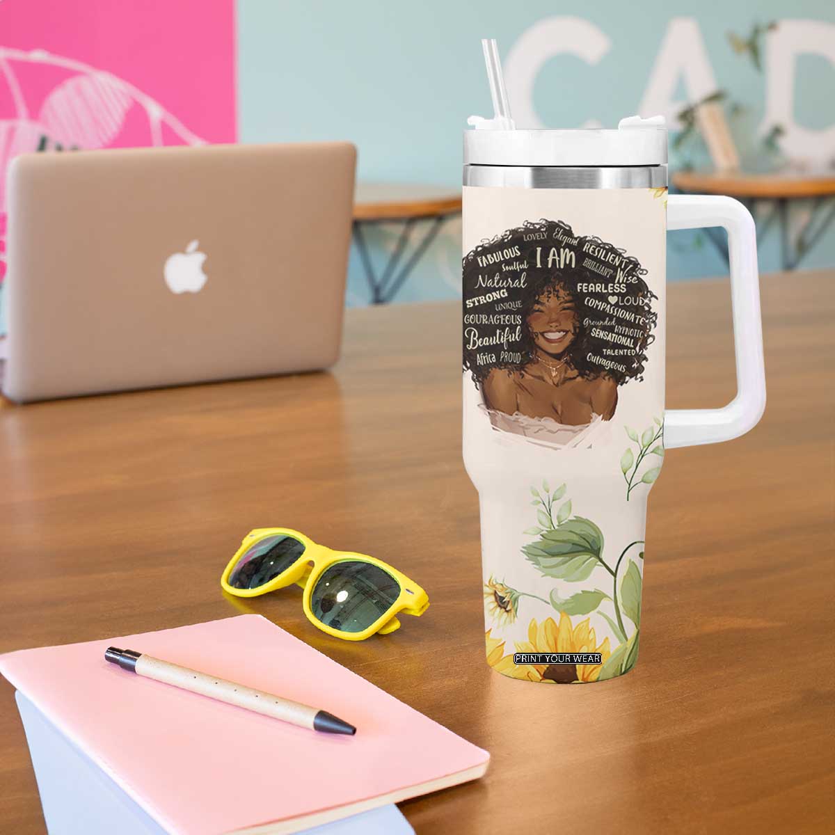 Christian Gifts for Black Women Tumbler With Handle Sunflower African American Afro Black Girl Encouragement Religious Gift TB10 Print Your Wear