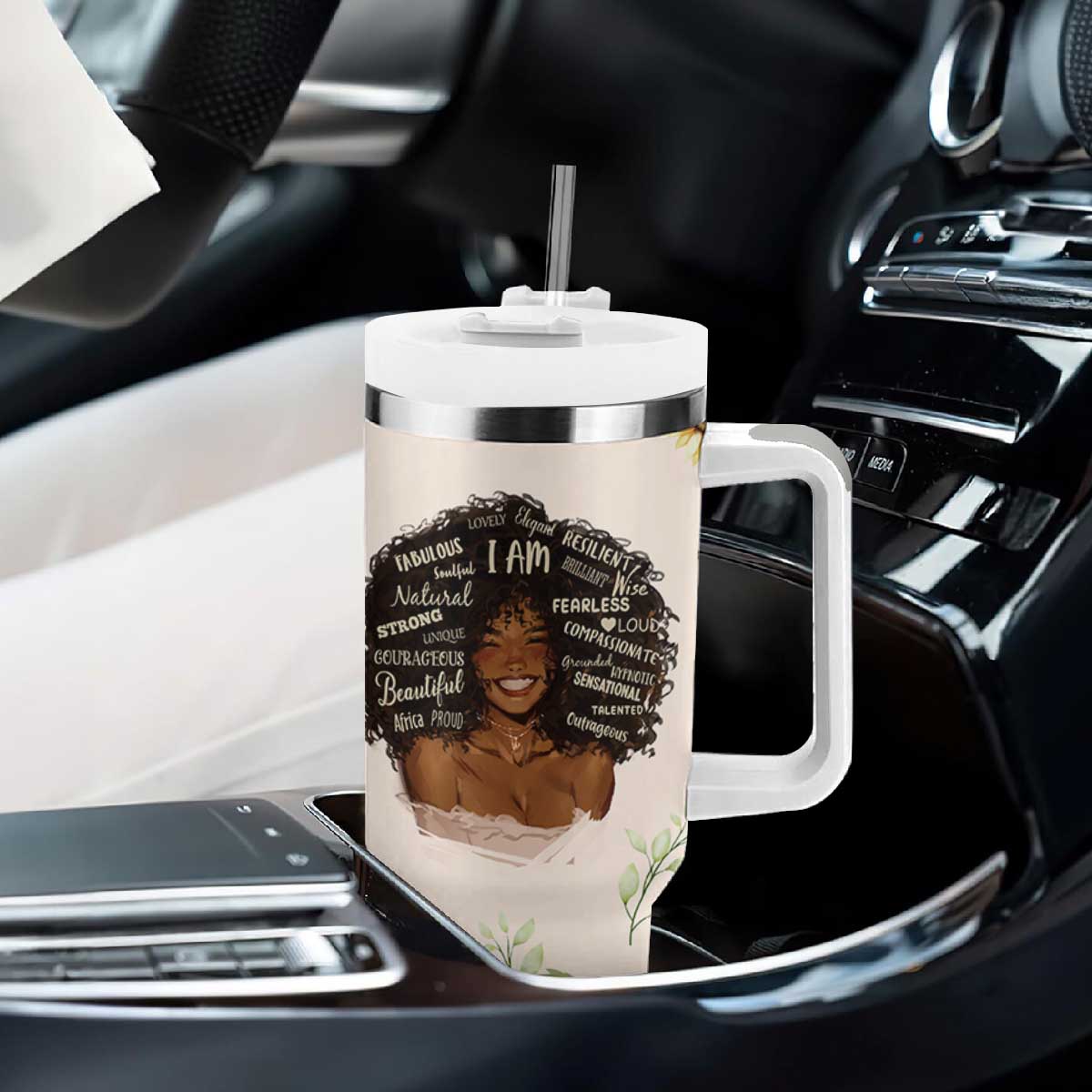 Christian Gifts for Black Women Tumbler With Handle Sunflower African American Afro Black Girl Encouragement Religious Gift TB10 Print Your Wear