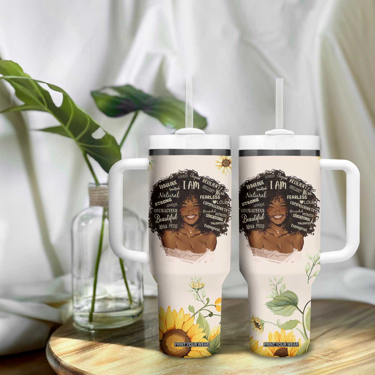 Christian Gifts for Black Women Tumbler With Handle Sunflower African American Afro Black Girl Encouragement Religious Gift TB10 Print Your Wear