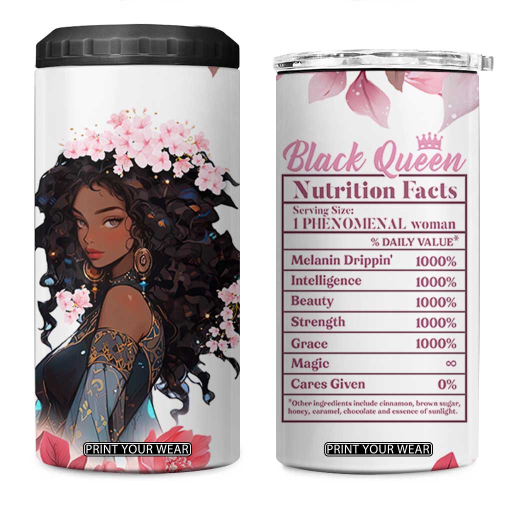 Black Queen 4 in 1 Can Cooler Tumbler Afro Afican Roots Women Floral Juneteenth Black History TB10 One Size: 16 oz White Print Your Wear
