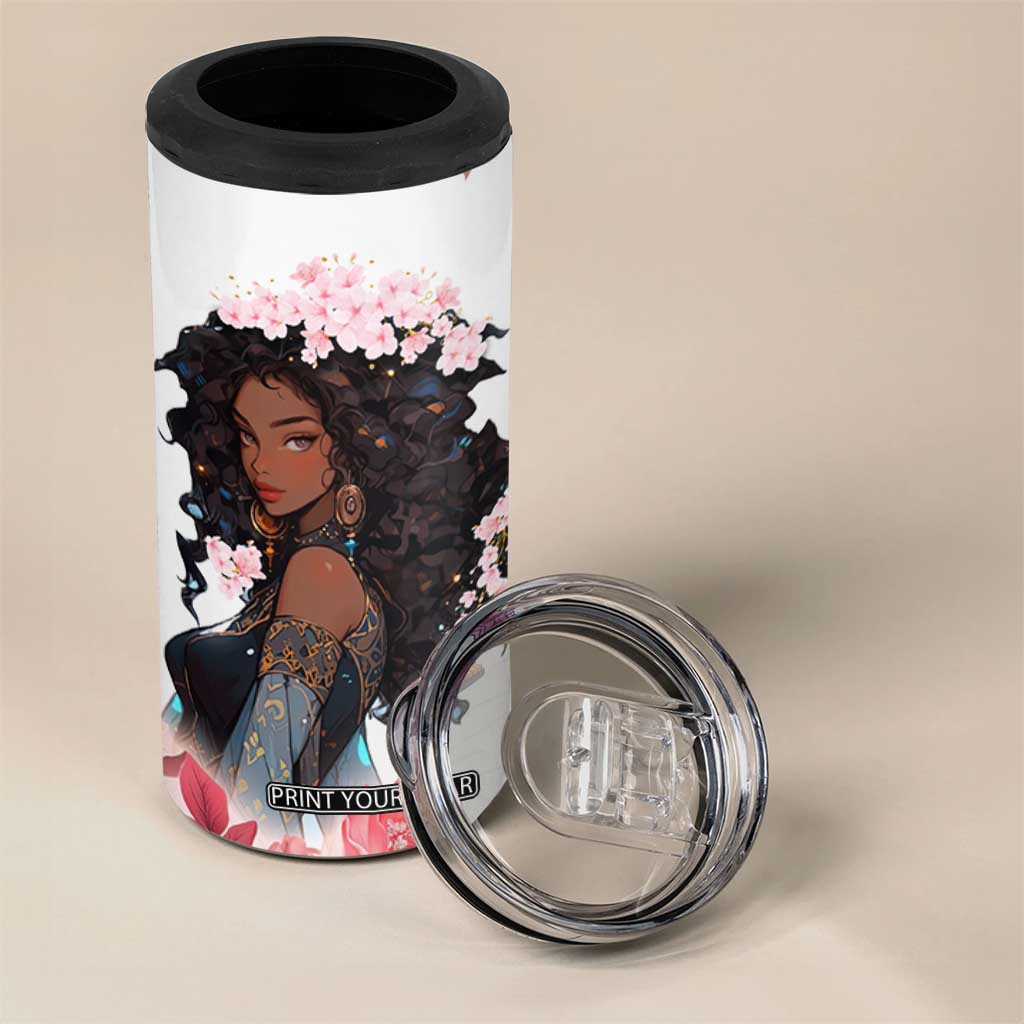Black Queen 4 in 1 Can Cooler Tumbler Afro Afican Roots Women Floral Juneteenth Black History TB10 Print Your Wear