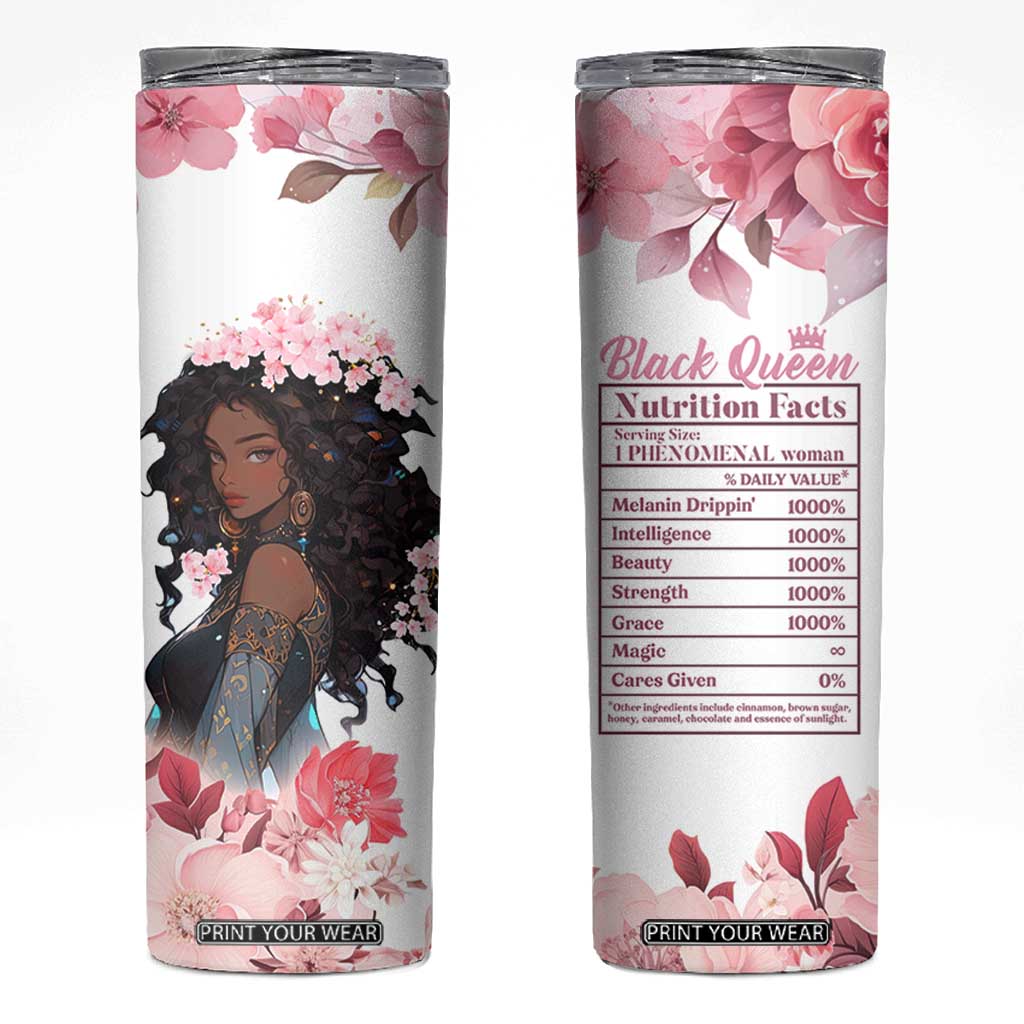 Black Queen Skinny Tumbler Afro Afican Roots Women Floral Juneteenth Black History TB10 White Print Your Wear